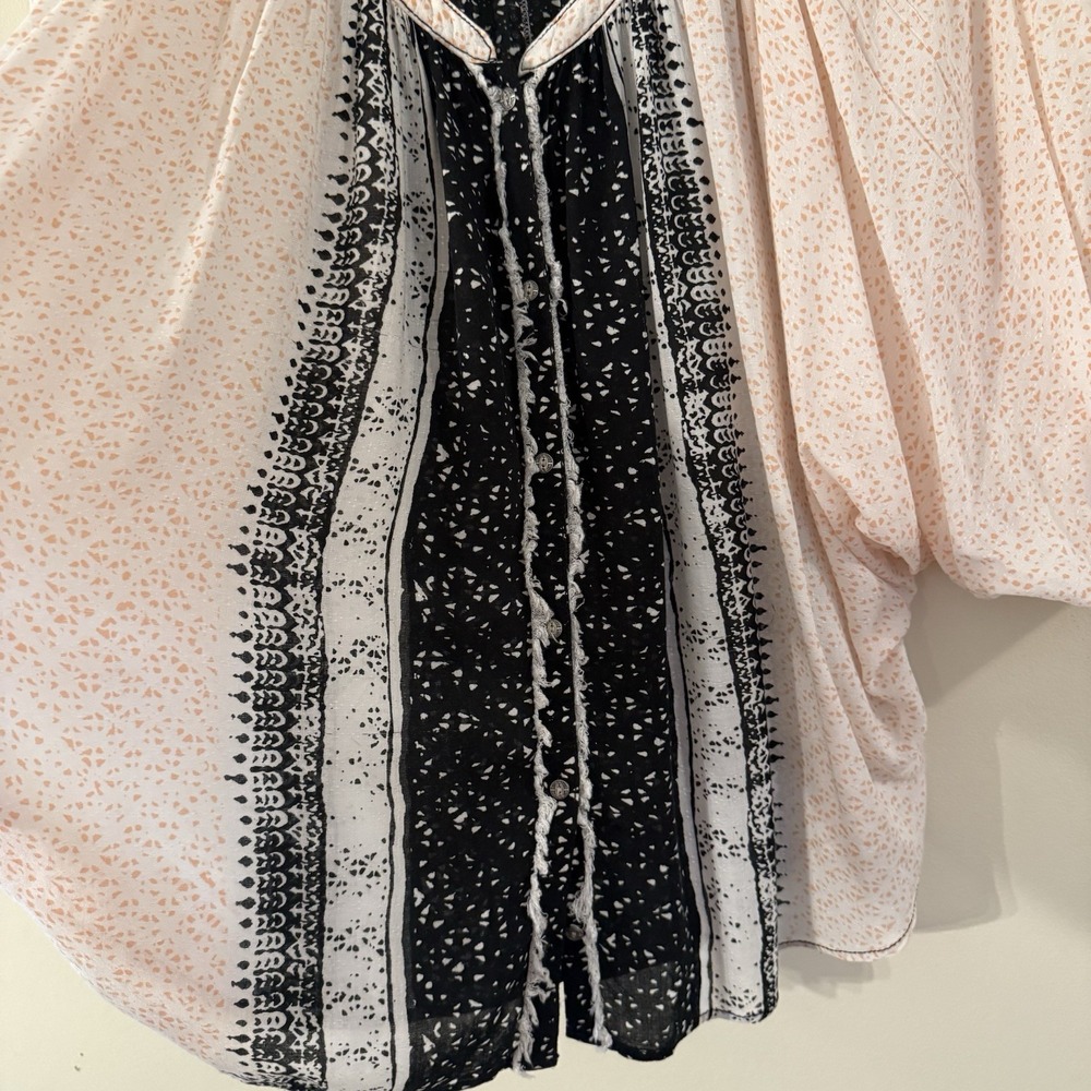 Free People Days Of Romance Blouse Doleman Sleeve Ivory/Black Peasant Boho Sz. S